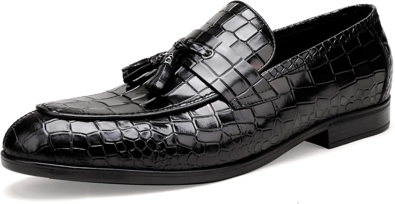 Fashion Leather Dress Shoes for Mens, Premium Formal Alligator Printed Classic Dress Loafer Shoe Business Slip On Penny Shoes for Men