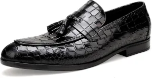 Fashion Leather Dress Shoes for Mens, Premium Formal Alligator Printed Classic Dress Loafer Shoe Business Slip On Penny Shoes for Men