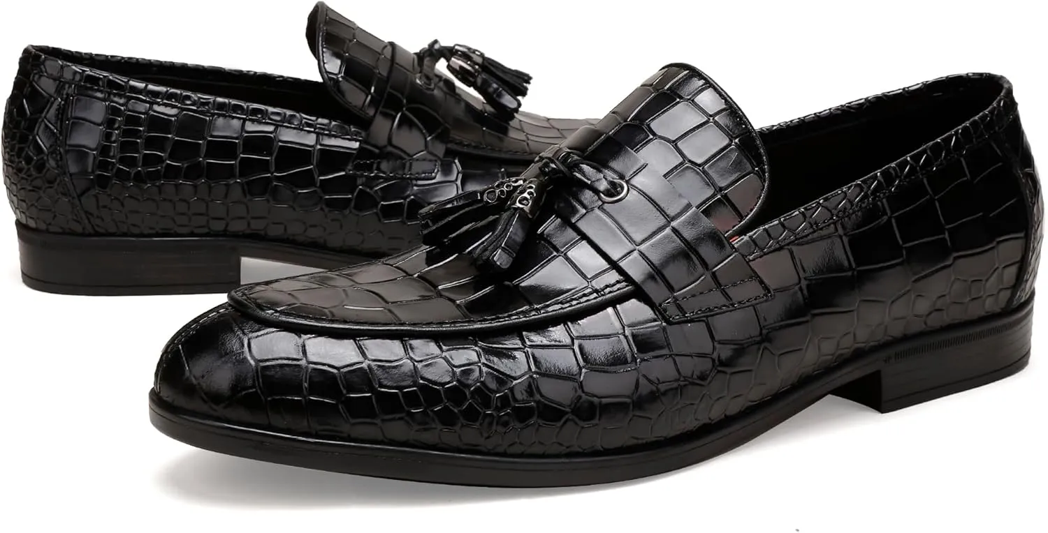 Fashion Leather Dress Shoes for Mens, Premium Formal Alligator Printed Classic Dress Loafer Shoe Business Slip On Penny Shoes for Men