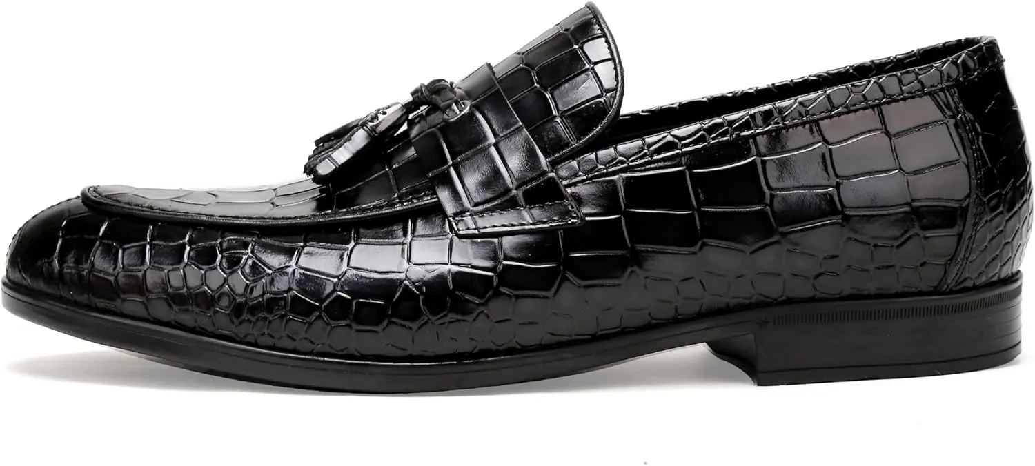 Fashion Leather Dress Shoes for Mens, Premium Formal Alligator Printed Classic Dress Loafer Shoe Business Slip On Penny Shoes for Men