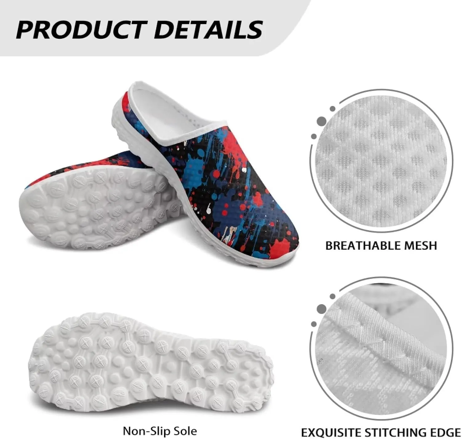 Fashion Print Backless Mule Shoes Mens Light Mesh Clogs, Comfort Support, Breathable, Anti-Slip, Ideal for Casual Wear