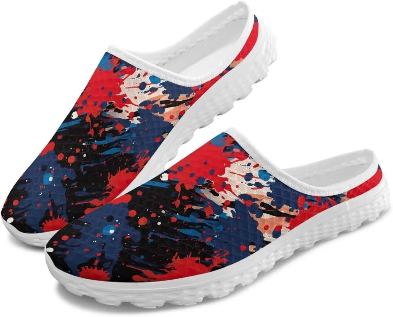 Fashion Print Backless Mule Shoes Mens Light Mesh Clogs, Comfort Support, Breathable, Anti-Slip, Ideal for Casual Wear