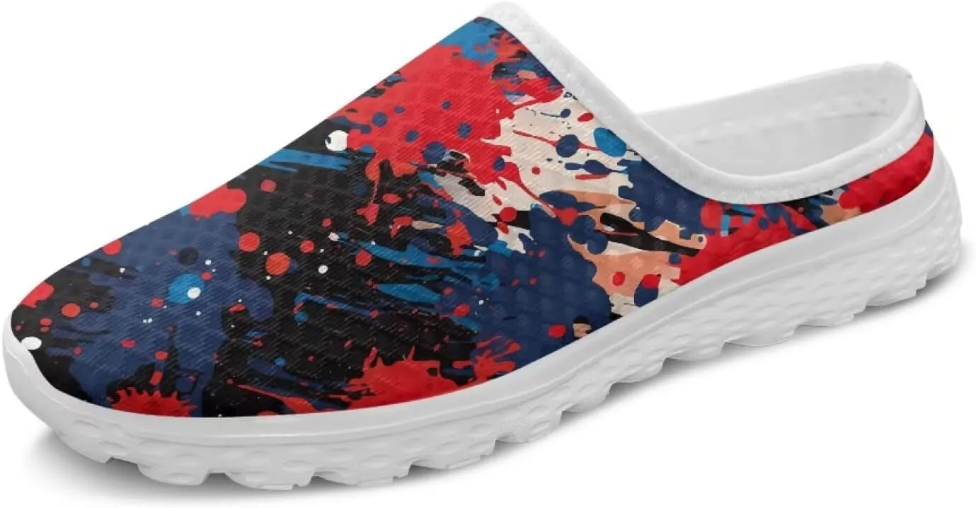 Fashion Print Backless Mule Shoes Mens Light Mesh Clogs, Comfort Support, Breathable, Anti-Slip, Ideal for Casual Wear