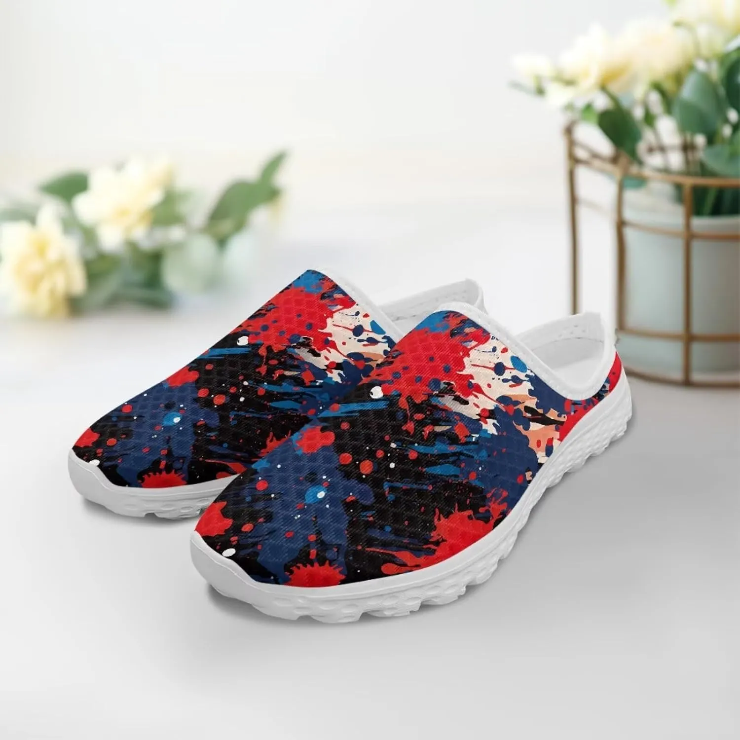 Fashion Print Backless Mule Shoes Mens Light Mesh Clogs, Comfort Support, Breathable, Anti-Slip, Ideal for Casual Wear
