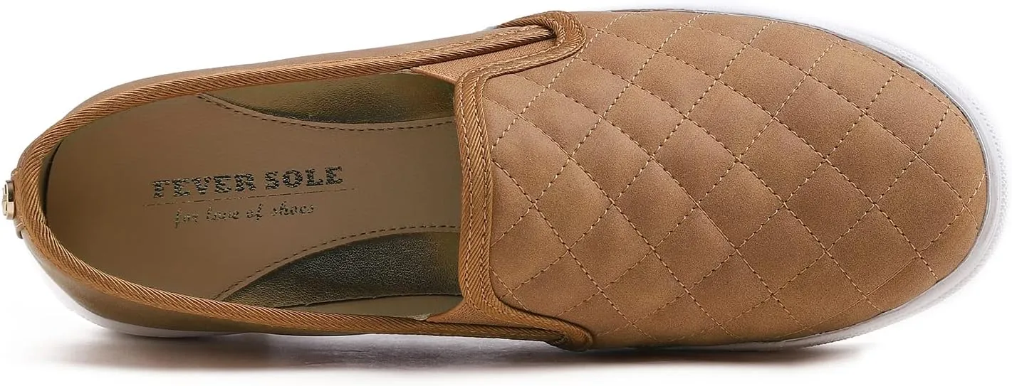 FEVERSOLE Women's Casual Slip On Sneaker Comfort Quilted Loafer Flats