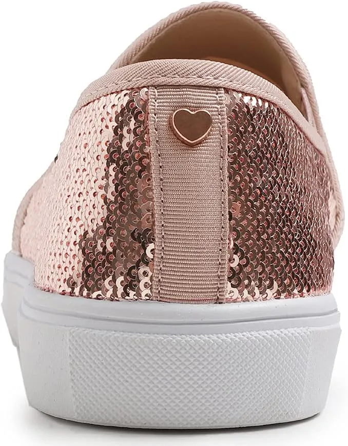 FEVERSOLE Women's Fashion Sparkle Sequin Embellished Sneaker Party Holiday Casual Shoes