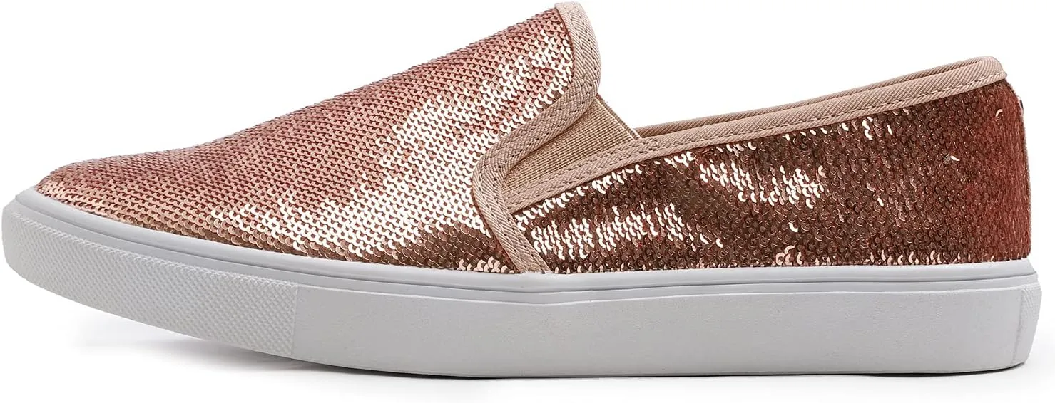 FEVERSOLE Women's Fashion Sparkle Sequin Embellished Sneaker Party Holiday Casual Shoes