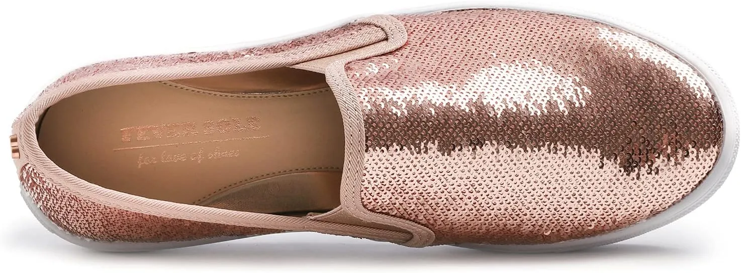 FEVERSOLE Women's Fashion Sparkle Sequin Embellished Sneaker Party Holiday Casual Shoes