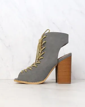 Final Sale - Minimalist Lace Up Peep Toe Heel in Grey