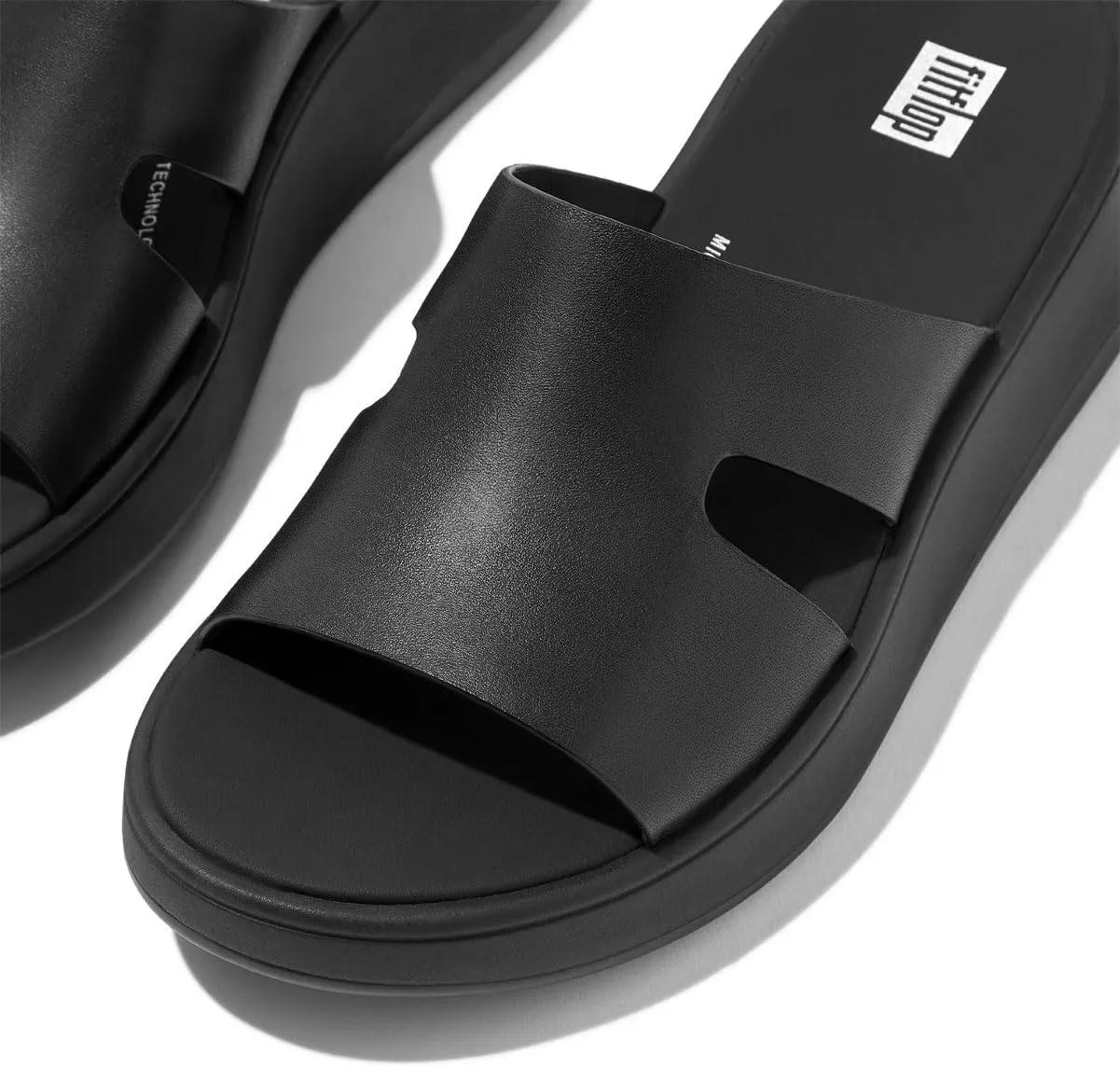 FitFlop Women's F-Mode Raw-Edge Leather Flatform H-bar Slides Wedge Sandal