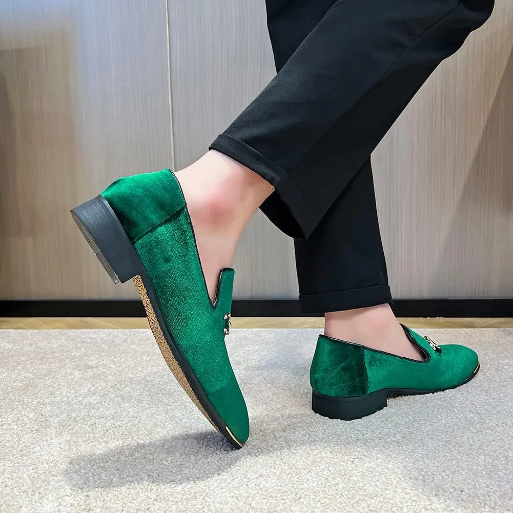 FLQL Men's Luxury Penny Loafer Slip-On Velvet Shoes Party Dancing Shoes Suede Wedding Shoes Plus Size 7-13
