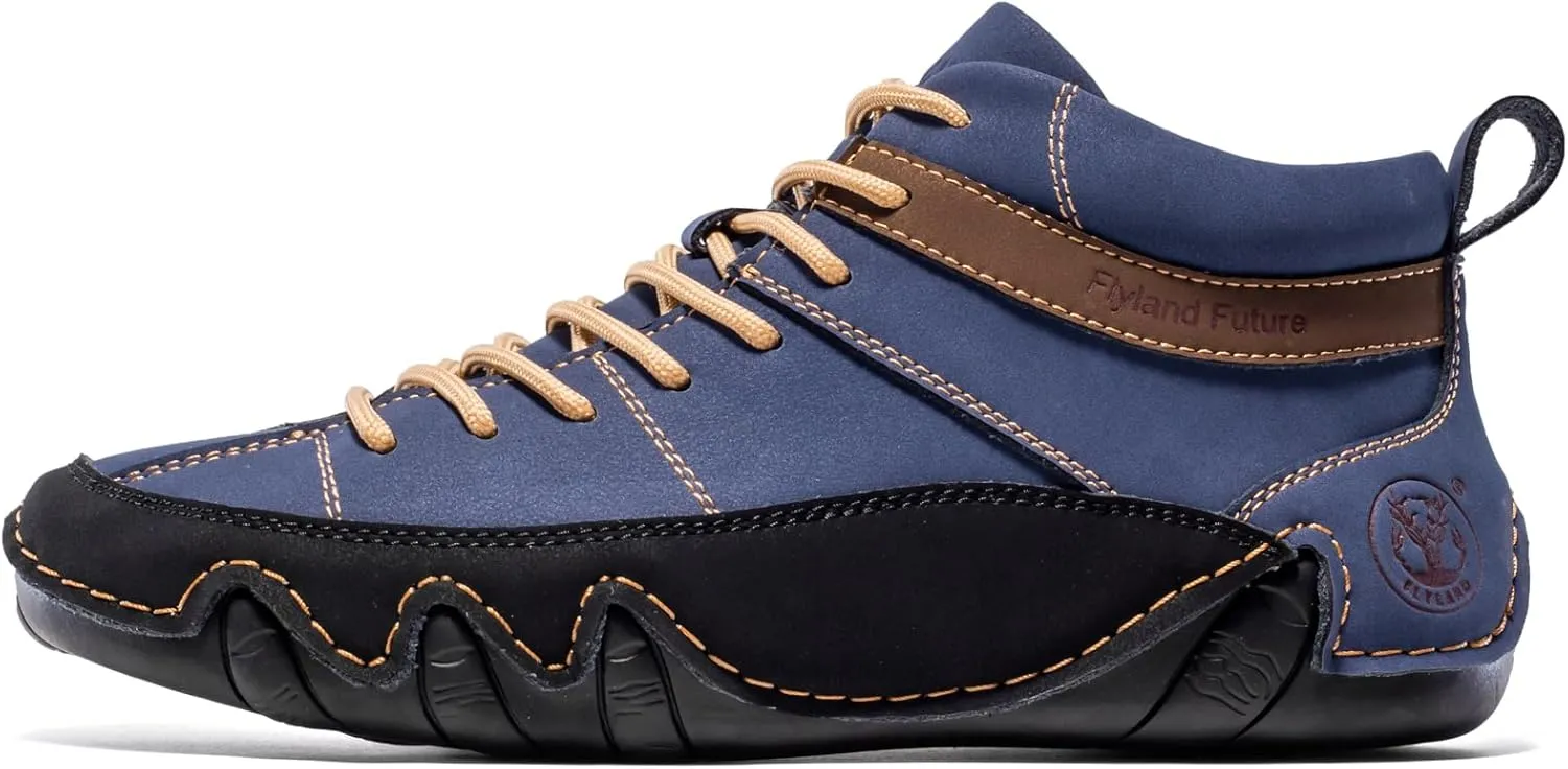 FLYLAND Men's Casual Leather Sneakers Fashion Chukka Boots Lightweight Dress Boots Lace Up Walking Driving Shoes