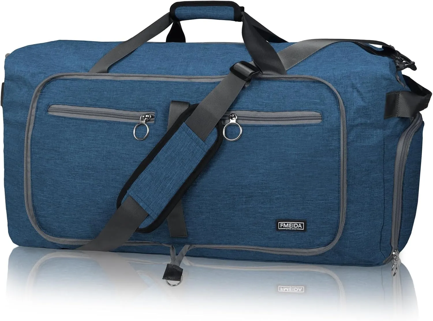 Fmeida 65L Duffle Bag with Shoes Compartment, Foldable Travel Duffel Bags for Men Women, Large Packable Travel Bag Water Repellent & Tear Resistant (Blue)
