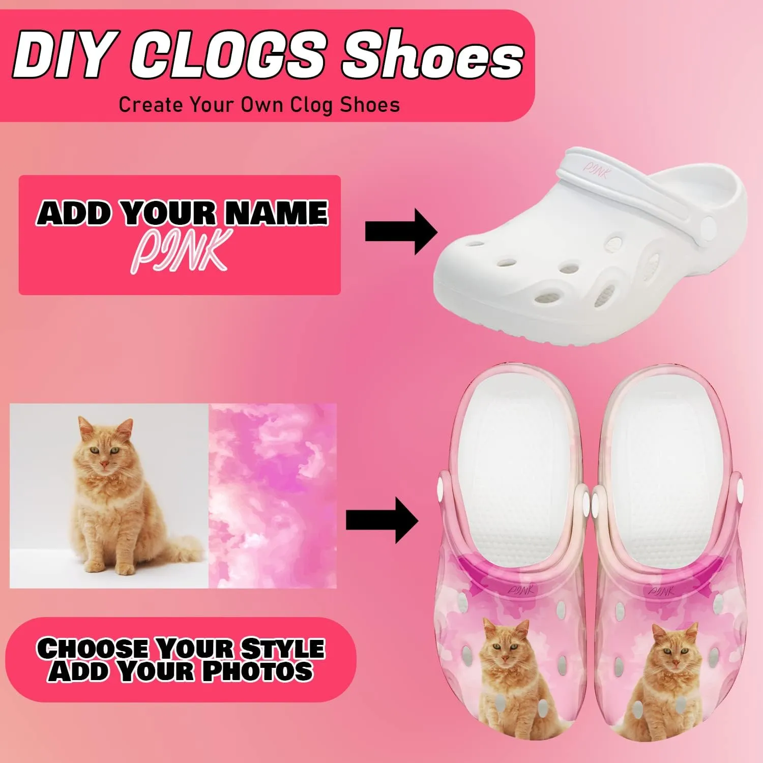 FolHaoth Personalized Photo and Text Womens Mens Clogs Custom Pet Face Name Summer Slippers Garden Shoes Cat Dog Face Custom Funny Clog Gifts for Friends, Lover, Oneself
