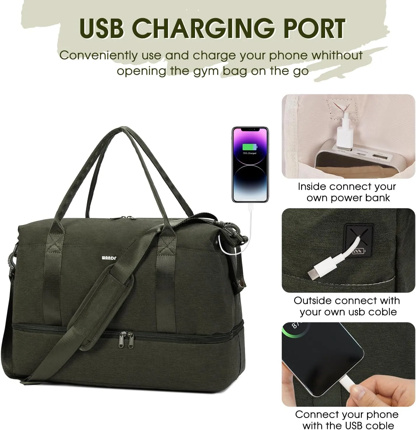 For Spirit Airlines 18x14x8 Personal Item Bag Underseat Carry On Bag with Wet Pocket & Shoe Compartment & USB Charging Port