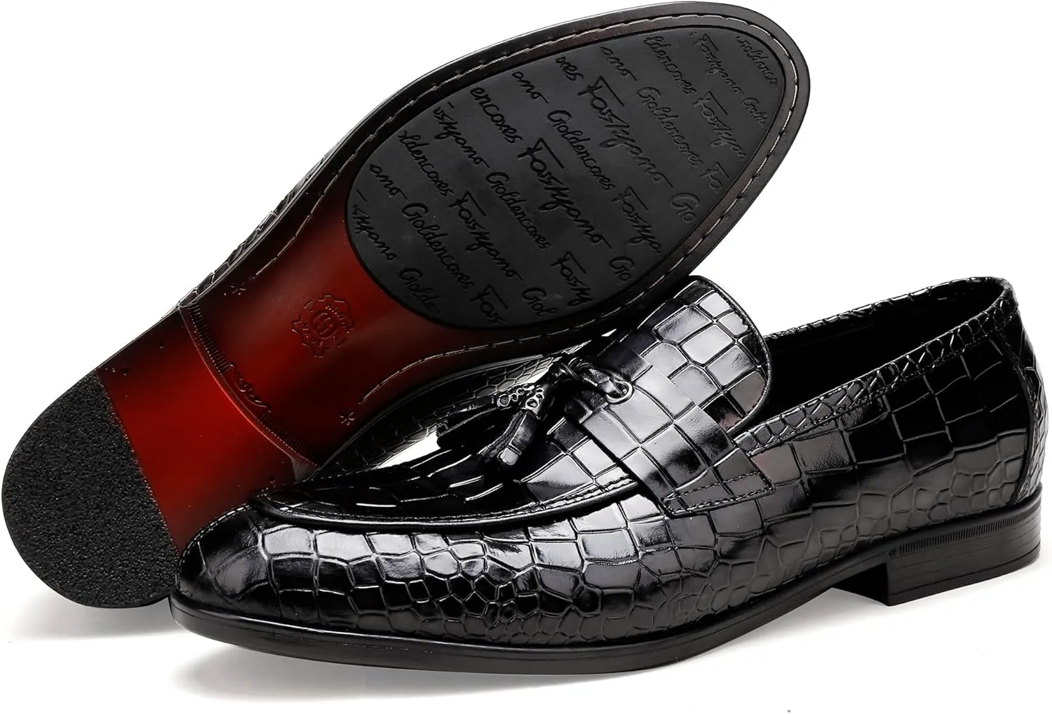 Formal Dress Shoes for Mens, Premium Crocodile Printed Mens Leather Slip on Dress Shoes, Party Wedding Shoes Bit Loafer