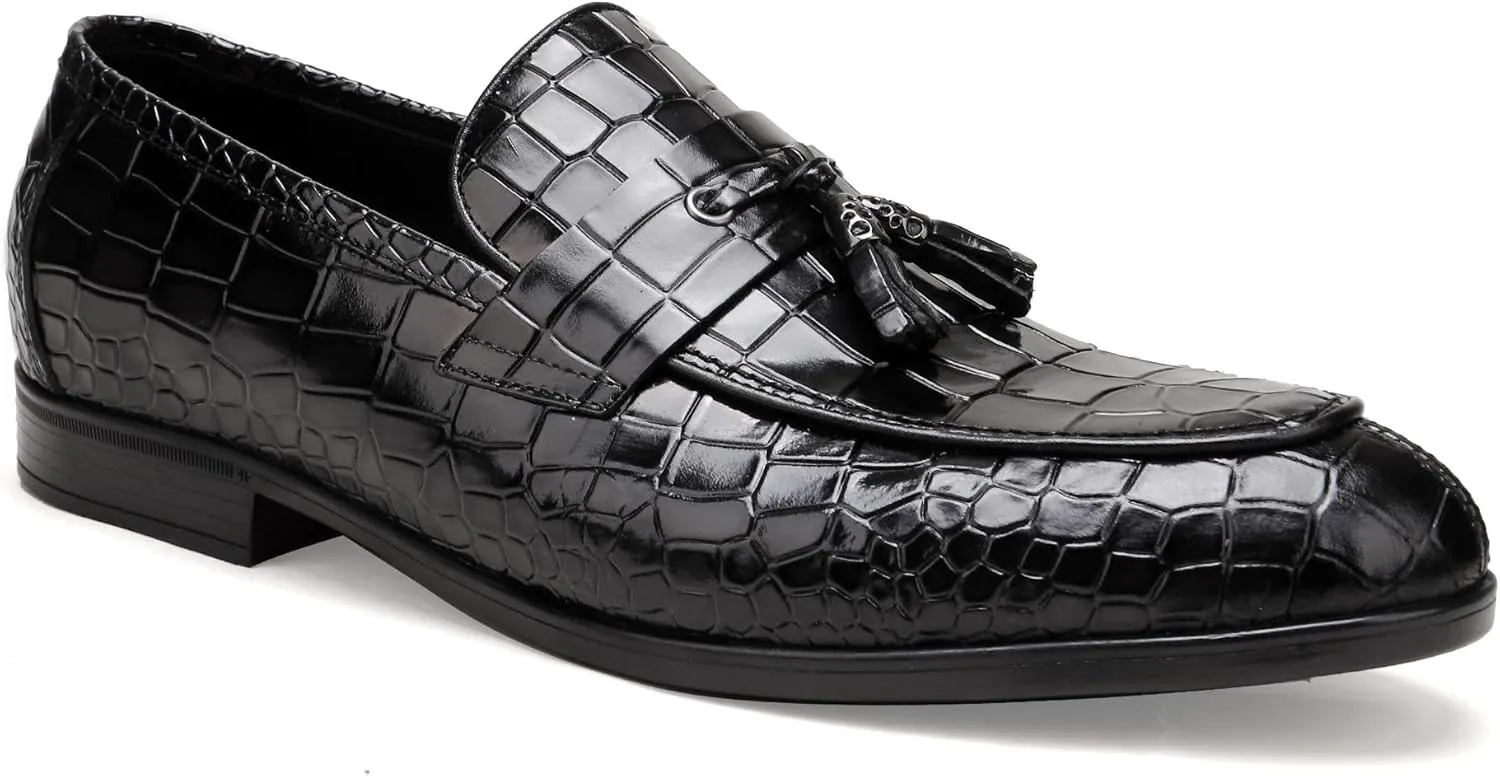Formal Dress Shoes for Mens, Premium Crocodile Printed Mens Leather Slip on Dress Shoes, Party Wedding Shoes Bit Loafer