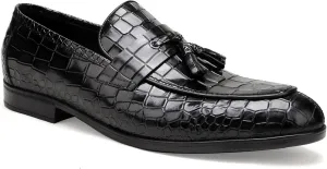 Formal Dress Shoes for Mens, Premium Crocodile Printed Mens Leather Slip on Dress Shoes, Party Wedding Shoes Bit Loafer