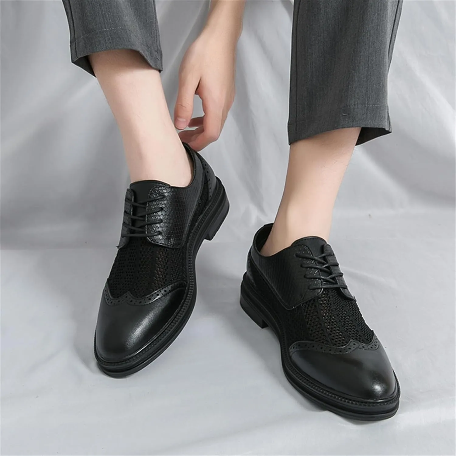 FOTN Mens Hollowed Mesh Brogue Formal Oxford Shoes Casual Lightweight Wingtip Business Dress Work Derby Shoes
