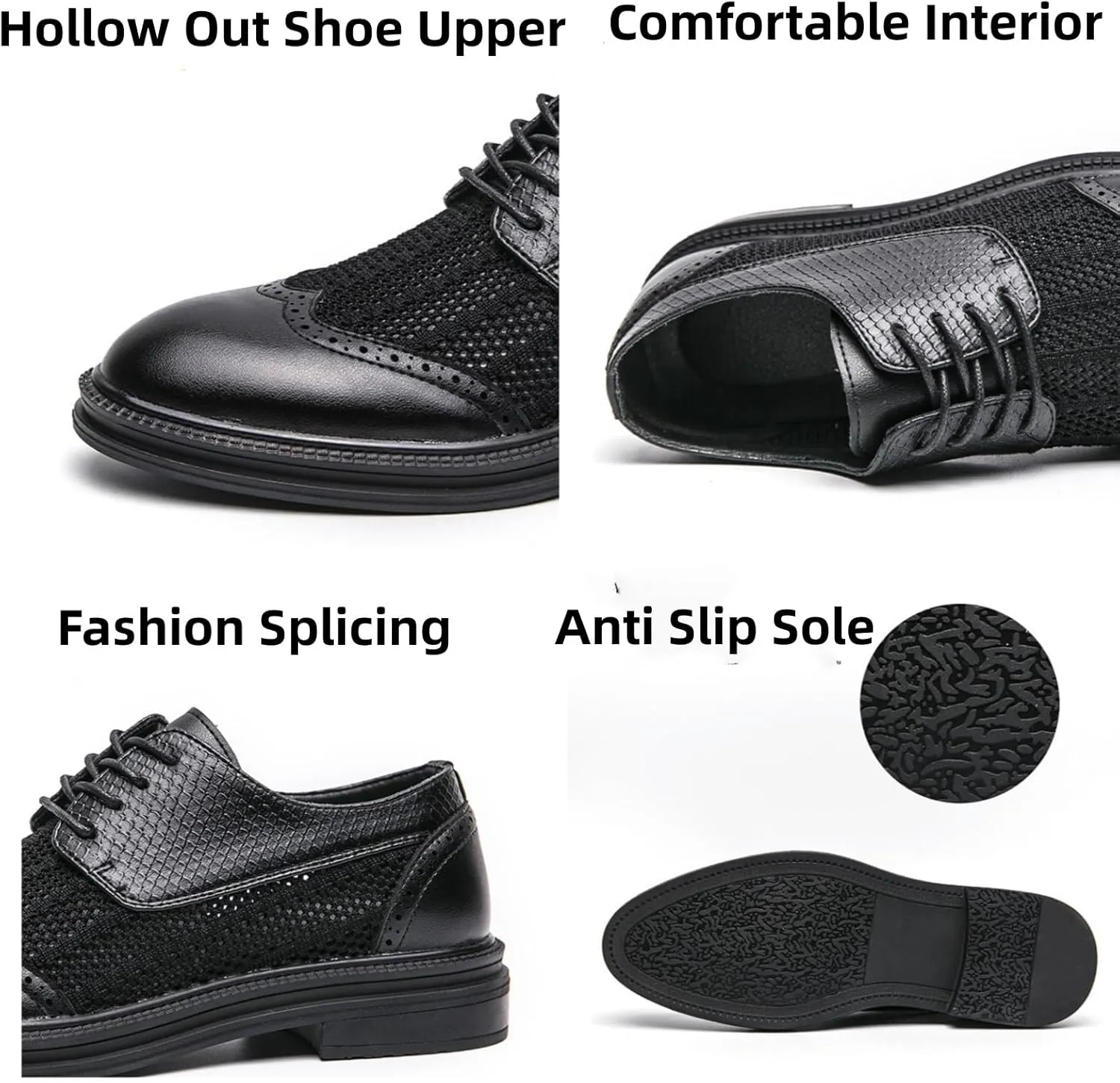 FOTN Mens Hollowed Mesh Brogue Formal Oxford Shoes Casual Lightweight Wingtip Business Dress Work Derby Shoes