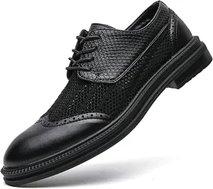 FOTN Mens Hollowed Mesh Brogue Formal Oxford Shoes Casual Lightweight Wingtip Business Dress Work Derby Shoes