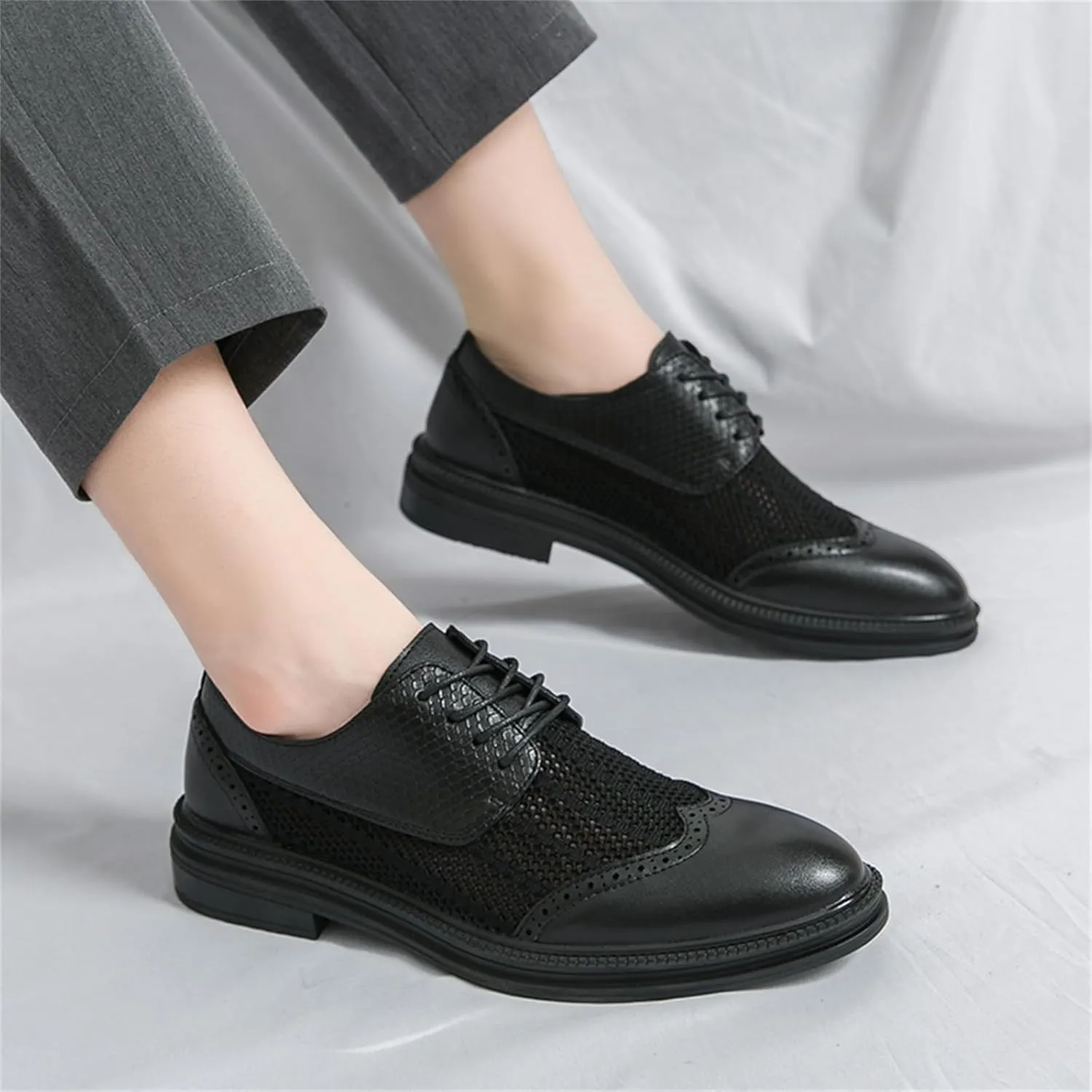 FOTN Mens Hollowed Mesh Brogue Formal Oxford Shoes Casual Lightweight Wingtip Business Dress Work Derby Shoes