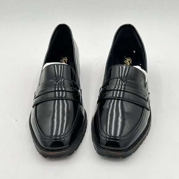 FOWT Black Dressy Comfortable Low Heels Loafers Closed Square Toe Slip-On Shoes
