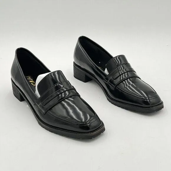 FOWT Black Dressy Comfortable Low Heels Loafers Closed Square Toe Slip-On Shoes