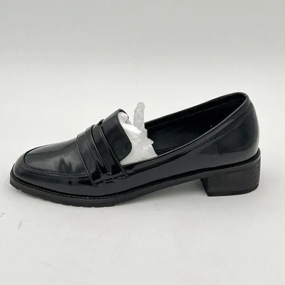 FOWT Black Dressy Comfortable Low Heels Loafers Closed Square Toe Slip-On Shoes