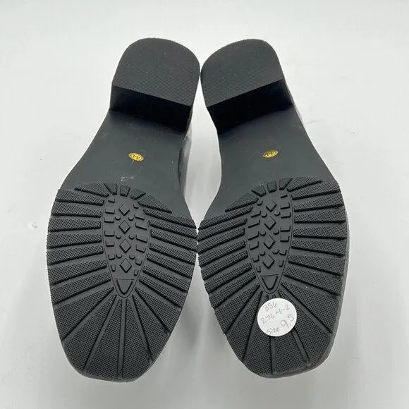 FOWT Black Dressy Comfortable Low Heels Loafers Closed Square Toe Slip-On Shoes