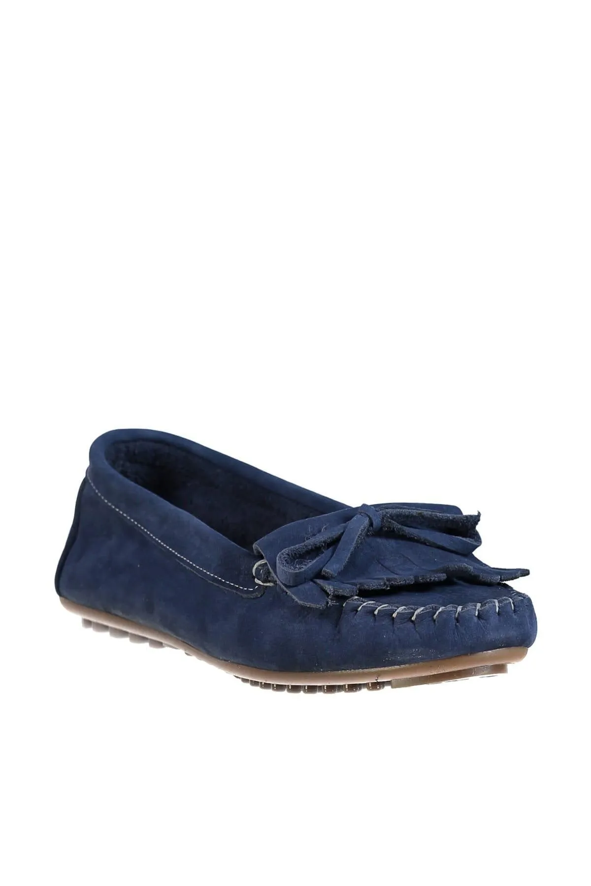 Genuine Leather Navy Blue Women 'S Loafer Shoes