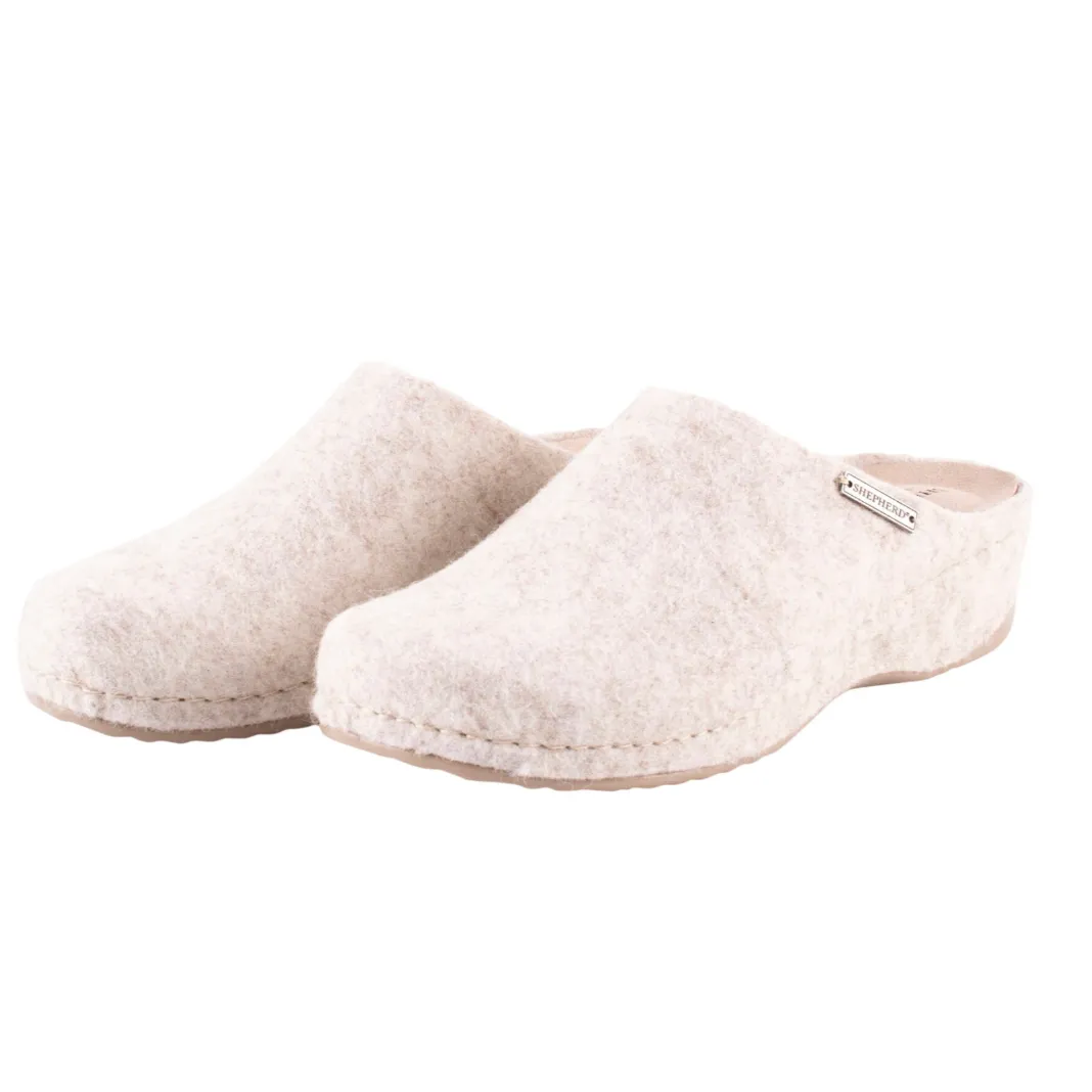 Gitte Heeled Wool Blend Slippers, Creme