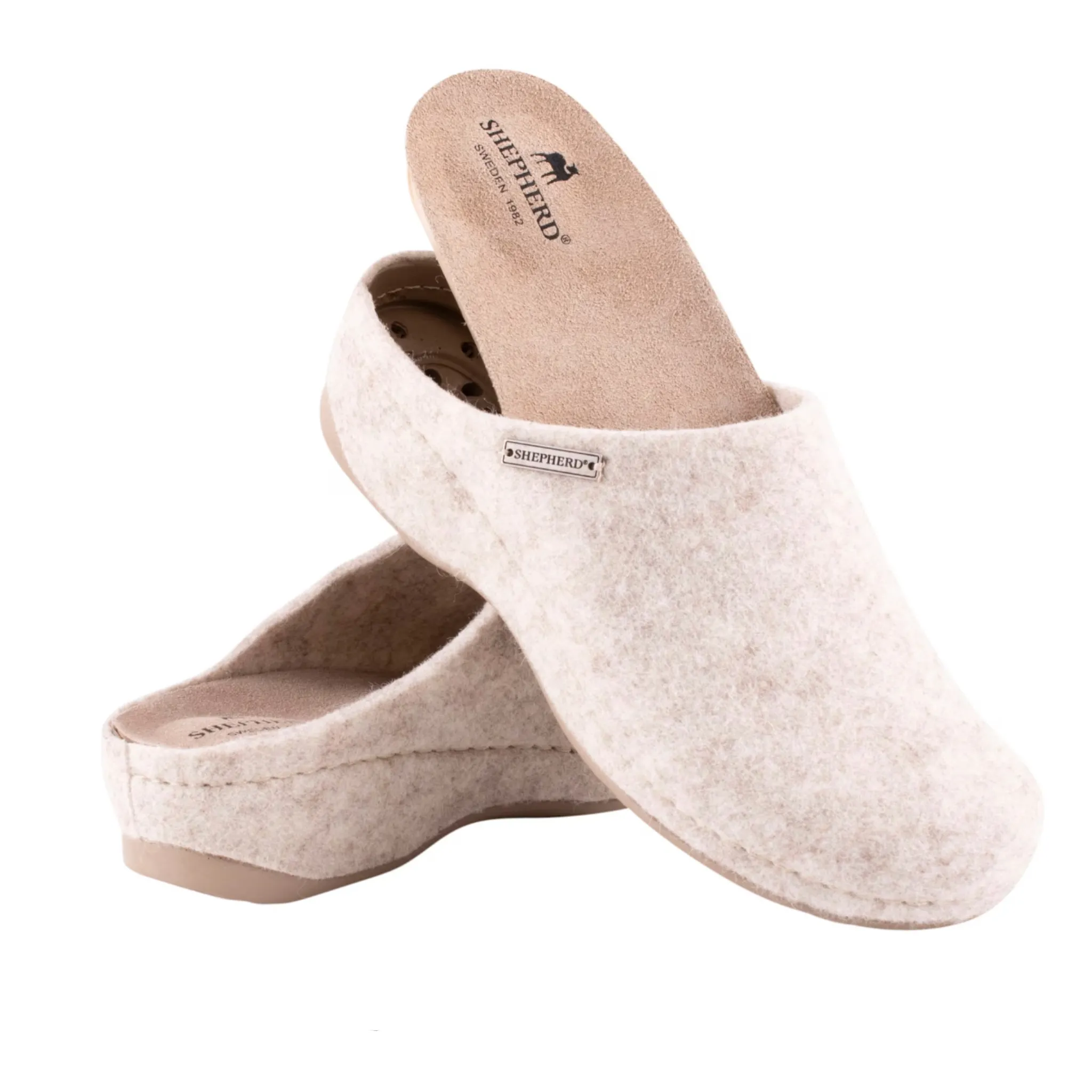 Gitte Heeled Wool Blend Slippers, Creme
