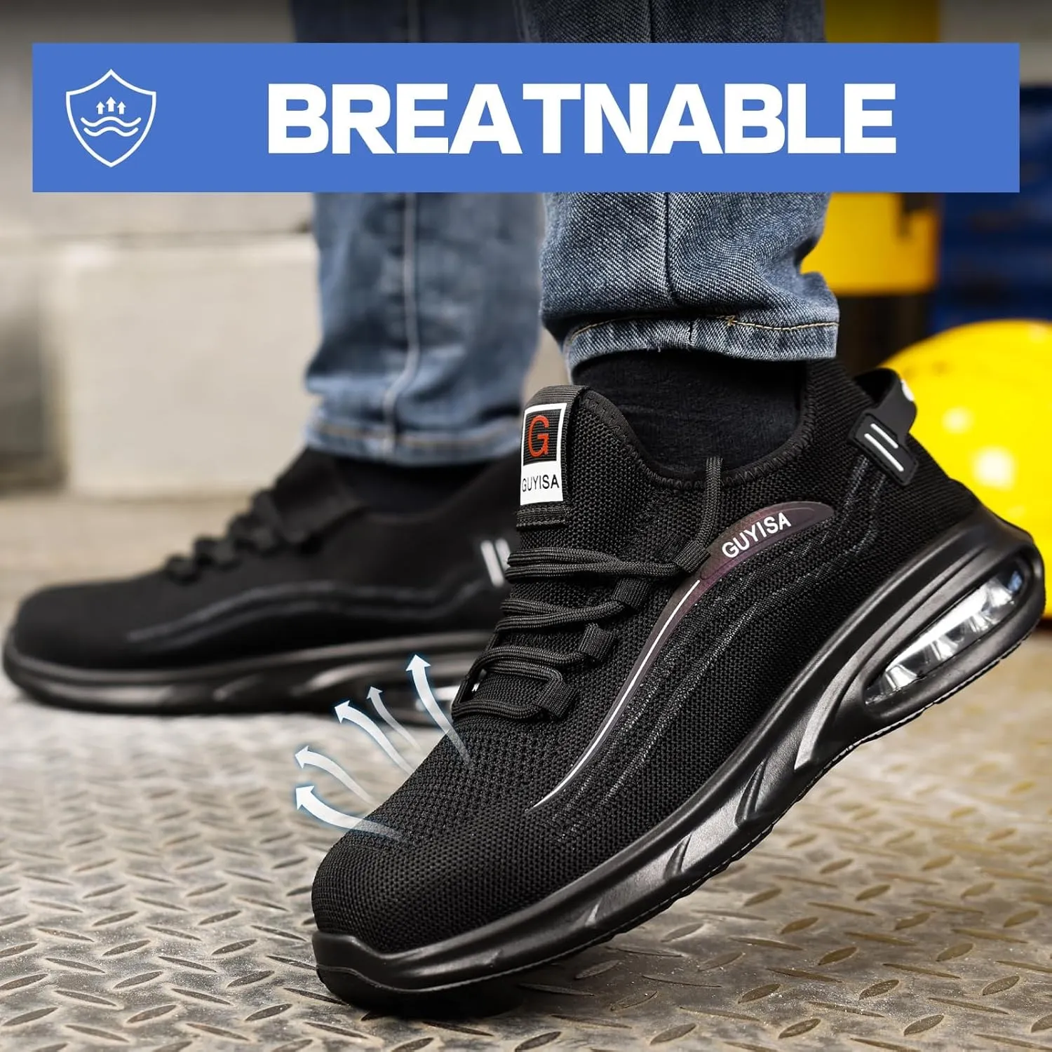 GLANOUDUN Steel Toe Shoes for Men Black Work Shoes Lightweight Safety Shoe for Men Indestructible Steel Toe Sneakers Industrial Construction Shoe Men's Work & Safety Footwear