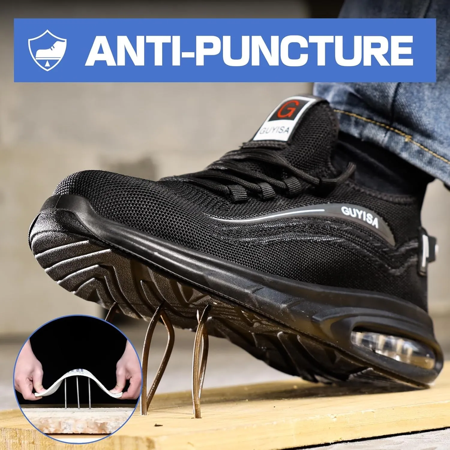 GLANOUDUN Steel Toe Shoes for Men Black Work Shoes Lightweight Safety Shoe for Men Indestructible Steel Toe Sneakers Industrial Construction Shoe Men's Work & Safety Footwear