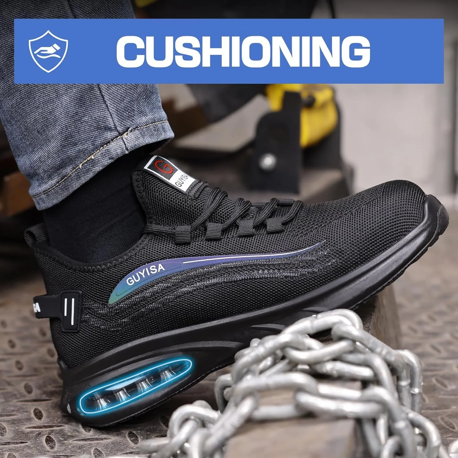 GLANOUDUN Steel Toe Shoes for Men Black Work Shoes Lightweight Safety Shoe for Men Indestructible Steel Toe Sneakers Industrial Construction Shoe Men's Work & Safety Footwear