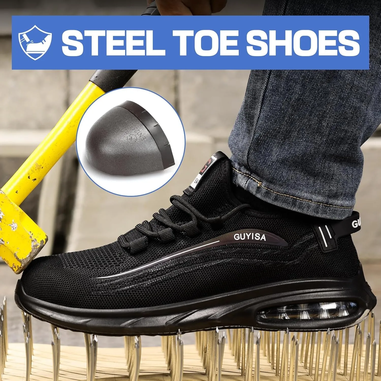 GLANOUDUN Steel Toe Shoes for Men Black Work Shoes Lightweight Safety Shoe for Men Indestructible Steel Toe Sneakers Industrial Construction Shoe Men's Work & Safety Footwear