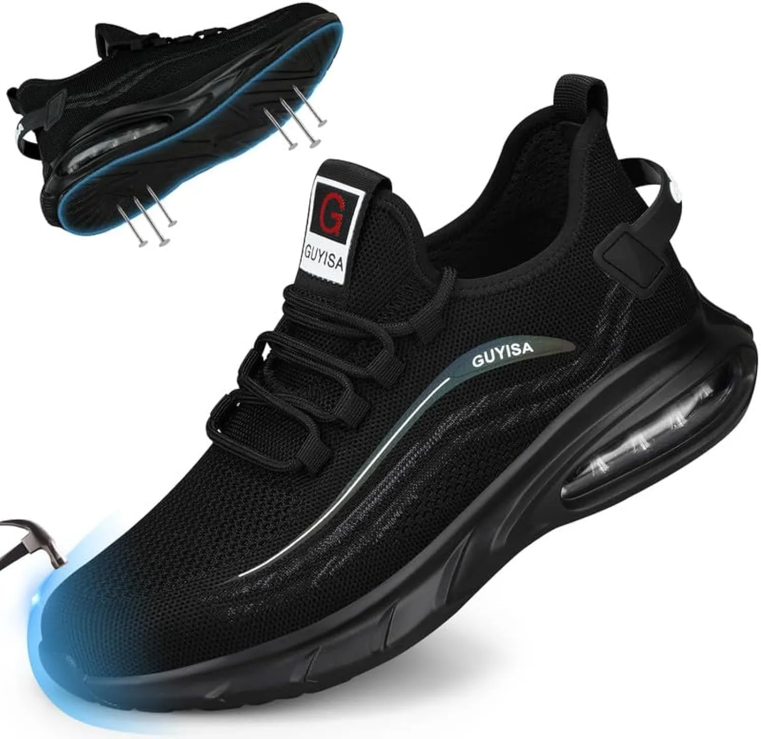 GLANOUDUN Steel Toe Shoes for Men Black Work Shoes Lightweight Safety Shoe for Men Indestructible Steel Toe Sneakers Industrial Construction Shoe Men's Work & Safety Footwear