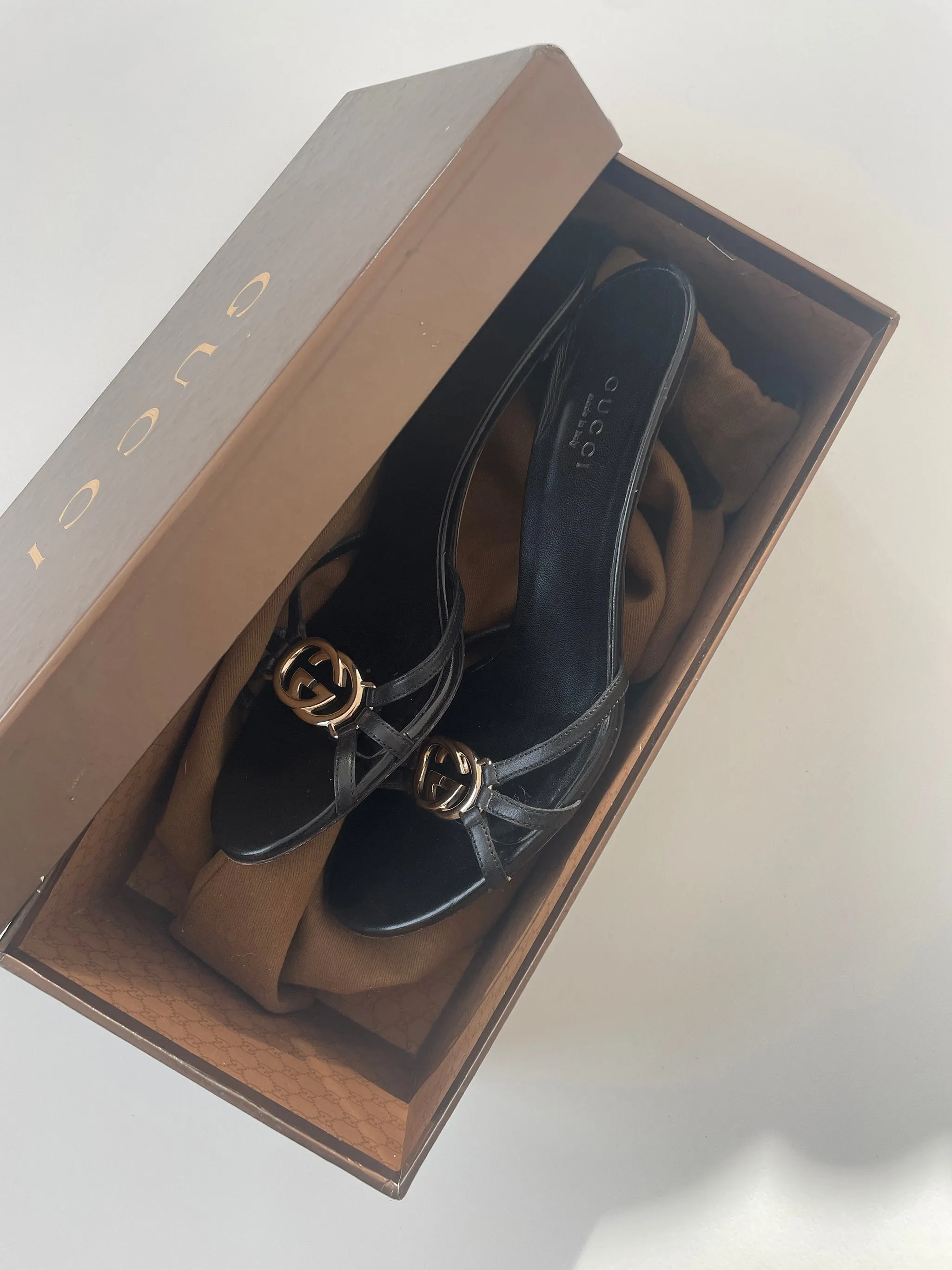 Gucci 2000s black interlocking GG sandal heels (EU 36,5 / US 6)