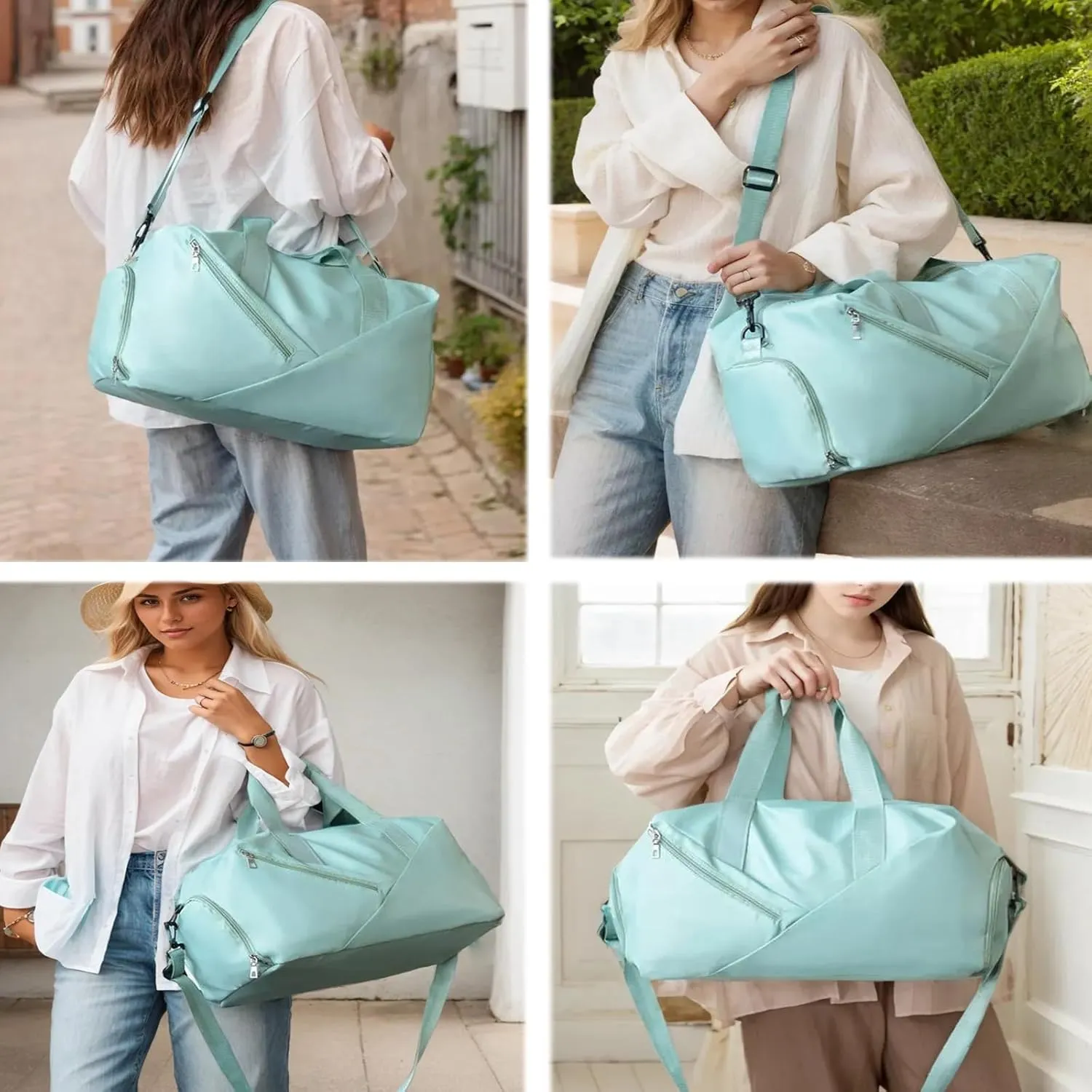 Gym Bag for Women and Men, 30L Travel Duffle Bags with Shoe Compartment & Wet Pocket, Lightweight Weekender Carry On Bag for Sports, Gym, Yoga, Camping Green