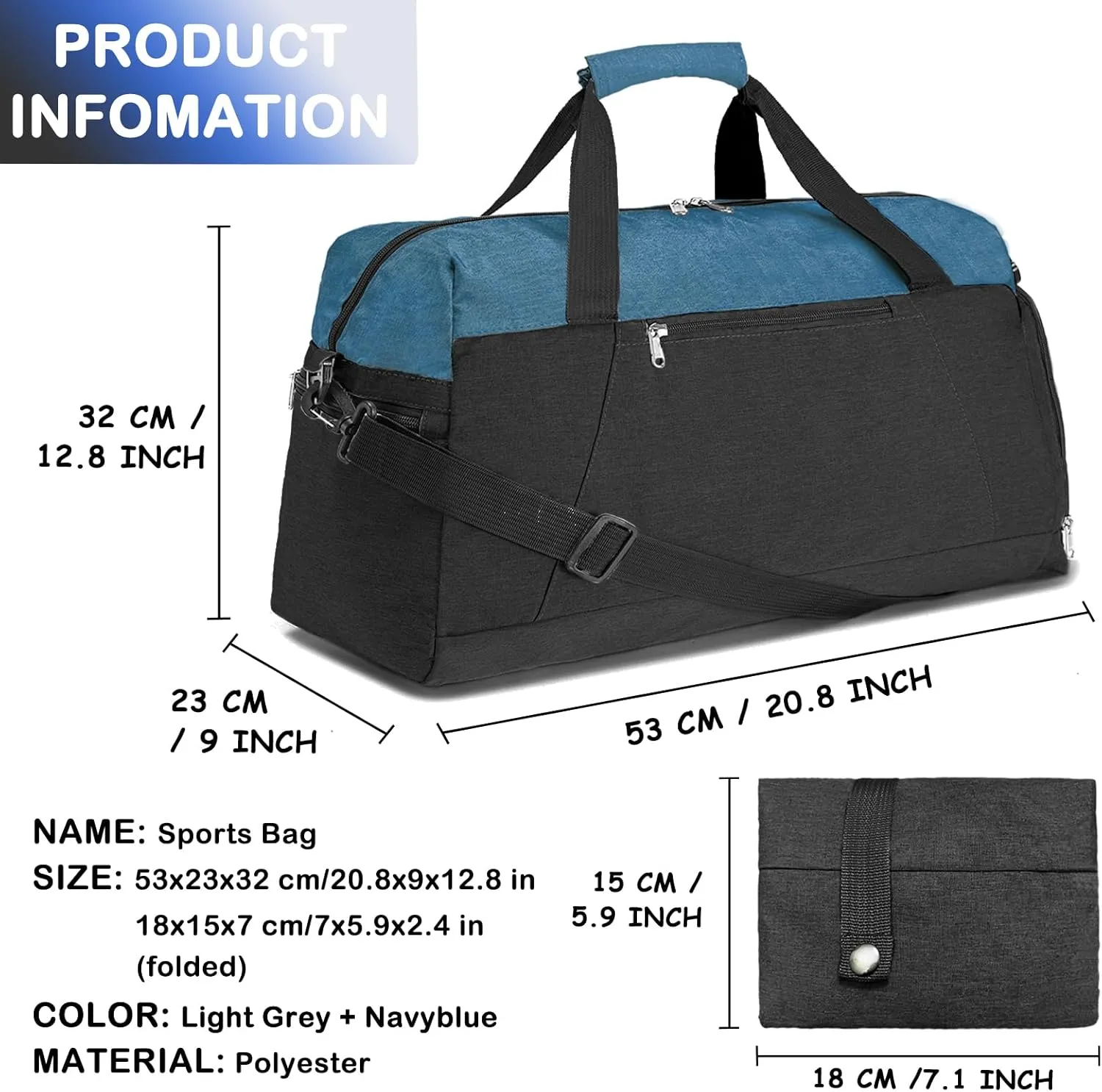 Gym Bags for Women Men with Wet & Shoe Compartment, 40L Foldable Travel Duffle Bag, Lightweight Weekender Overnight Duffel Bag for Traveling Sports Gym(Navy)