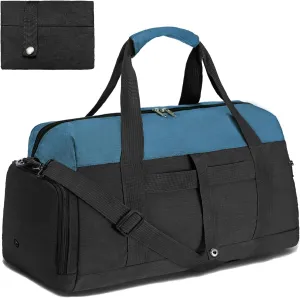 Gym Bags for Women Men with Wet & Shoe Compartment, 40L Foldable Travel Duffle Bag, Lightweight Weekender Overnight Duffel Bag for Traveling Sports Gym(Navy)