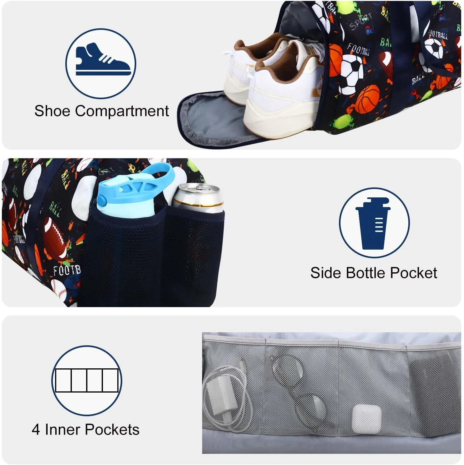 Gym Travel Duffle Bag for Boys - Gymnastics Sports Dance Bag with Shoe Compartment & Wet Pocket Football Kids Travel Bag Teens Weekender Sleepover Carry