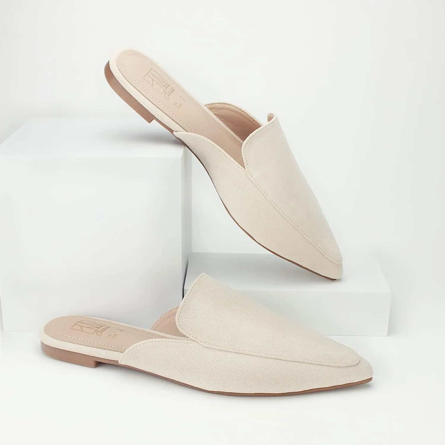 Hawkwell Women's Backless Slip on Slides Comfortable Loafer Shoes Flats Pointed Toe Mules