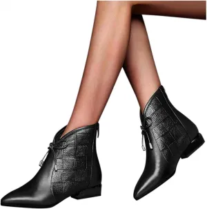 Hbeylia Dressy Boots For Women Ladies Fashion Casual Leather Pointed Toe Chunky Block Mid Heels Dress Oxford Ankle Booties Formal Business Office Winter Fall Lace Up Combat Short Boots For Wedding