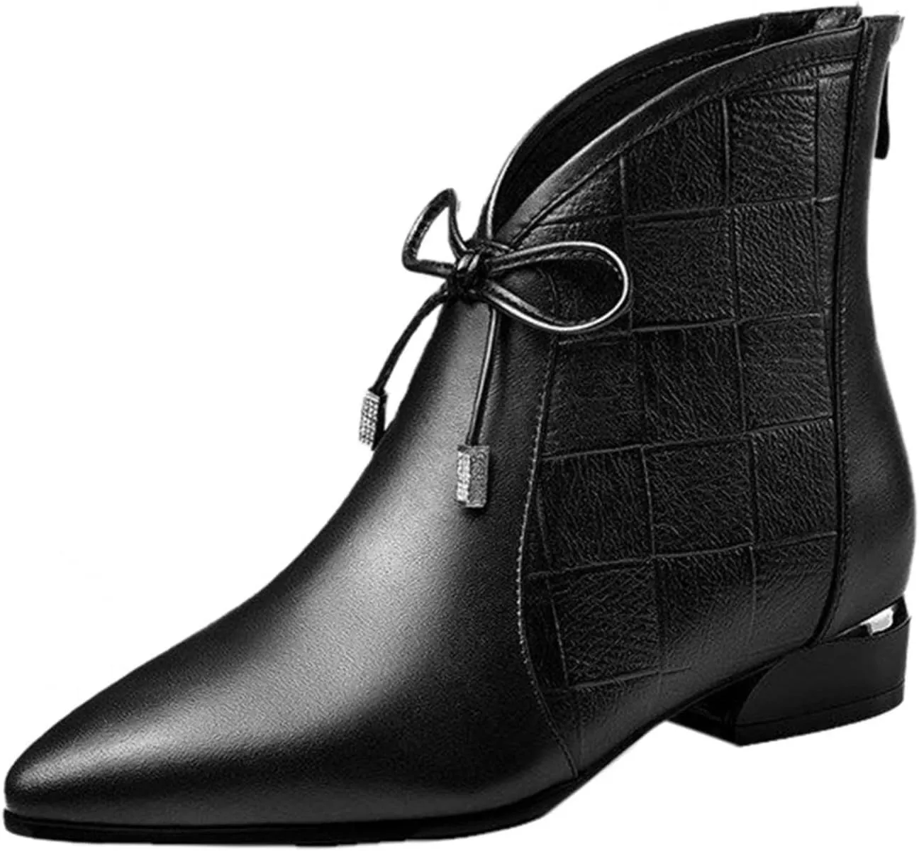 Hbeylia Dressy Boots For Women Ladies Fashion Casual Leather Pointed Toe Chunky Block Mid Heels Dress Oxford Ankle Booties Formal Business Office Winter Fall Lace Up Combat Short Boots For Wedding