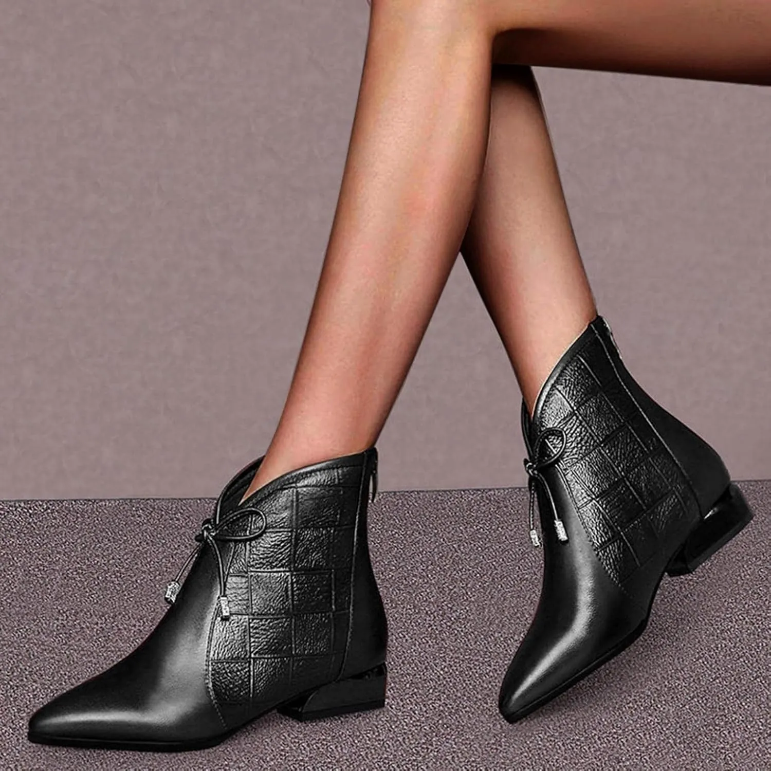 Hbeylia Dressy Boots For Women Ladies Fashion Casual Leather Pointed Toe Chunky Block Mid Heels Dress Oxford Ankle Booties Formal Business Office Winter Fall Lace Up Combat Short Boots For Wedding
