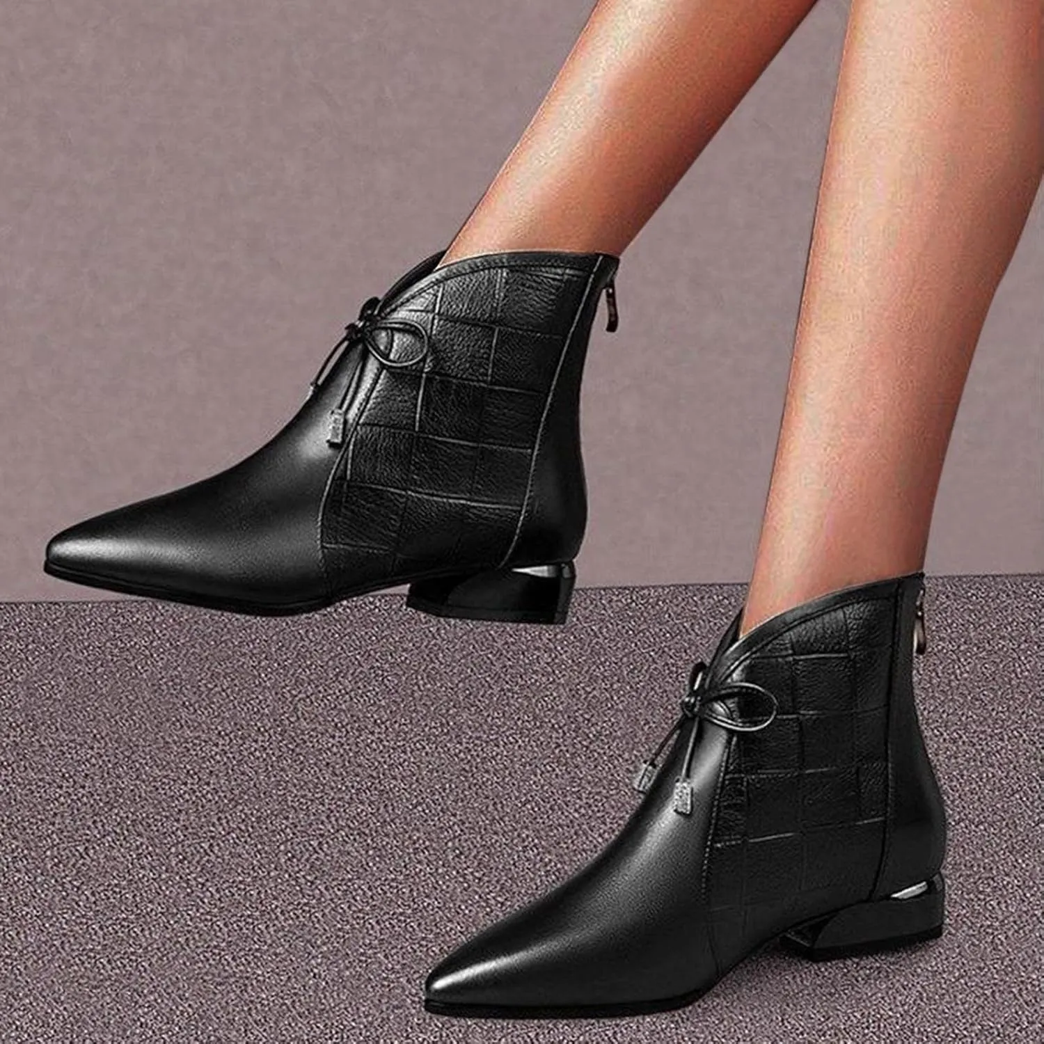 Hbeylia Dressy Boots For Women Ladies Fashion Casual Leather Pointed Toe Chunky Block Mid Heels Dress Oxford Ankle Booties Formal Business Office Winter Fall Lace Up Combat Short Boots For Wedding