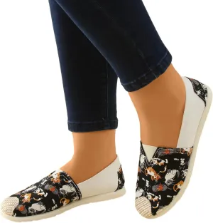 Hbeylia Fashion Slip On Loafers For Women Girls Vintage Wide Round Toe Flats Walking Shoes Soft Comfort Non Slip Low Heels Printed Cloth Loafers Retro Dress Canvas For Work Nurse