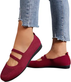 Hbeylia Knitted Ballet Flats for Women Ladies Round Toe Strappy Comfortable Formal Dress Loafers Casual Slip On Walking Driving Shoes for Work Nurse